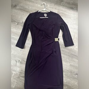 Anne Klein purple faux wrap stretch dress. 3/4 sleeves